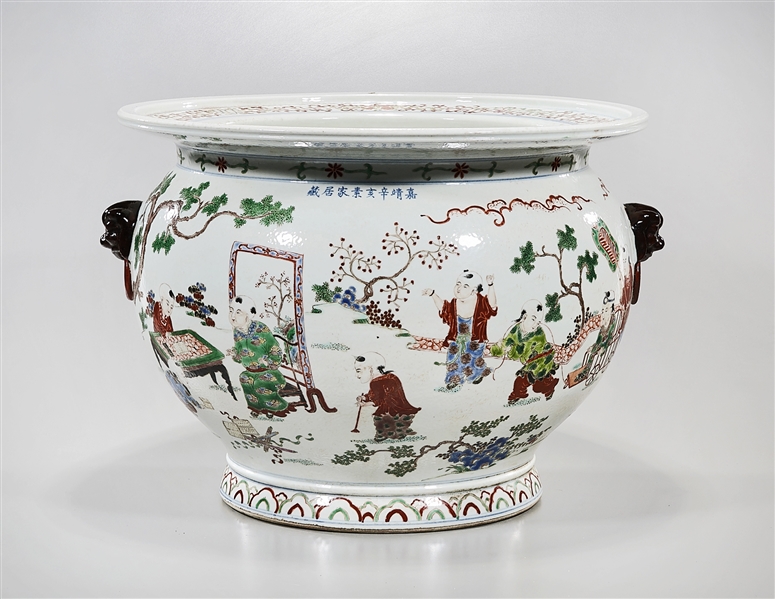 Appraisal: Chinese enameled porcelain jardiniere depicting children in a landscape x