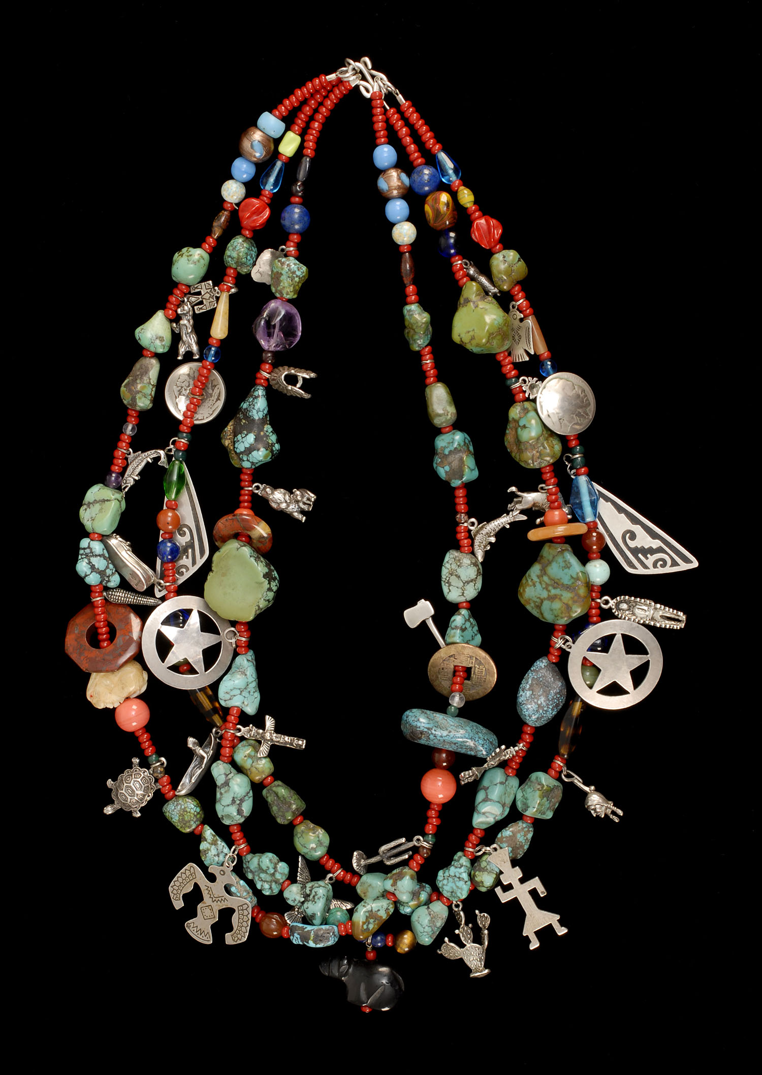 Appraisal: THREE-STRAND ART GLASS NECKLACE By Bright Bear Treasure of Maryland