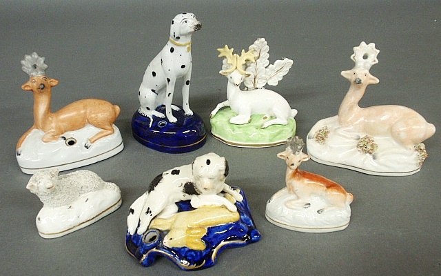 Appraisal: - Group of Staffordshire- seated Dalmatian pen holder h c