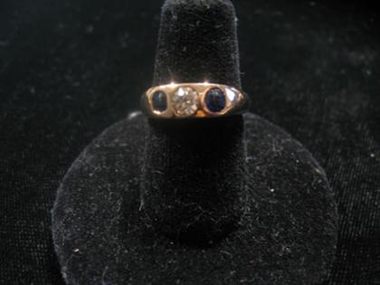 Appraisal: Yellow gold sapphire and diamond ring early th century The