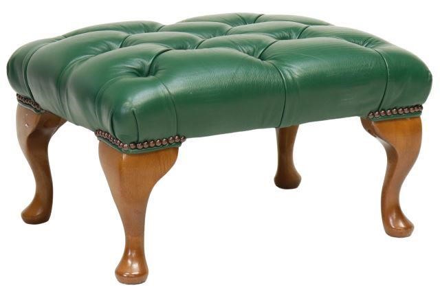 Appraisal: English Queen Anne style footstool th c green button-tufted leather