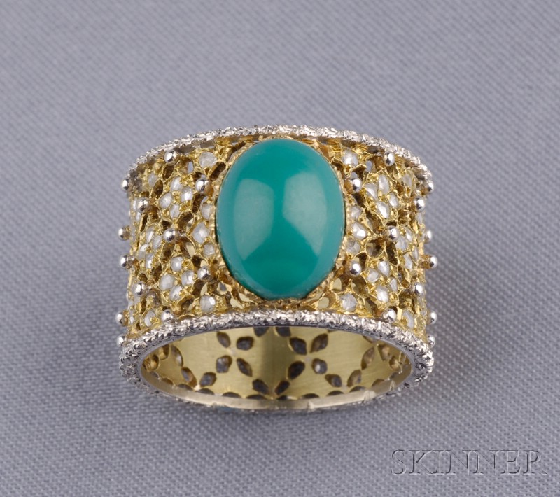 Appraisal: kt Bicolor Gold Turquoise and Diamond Ring Buccellati set with