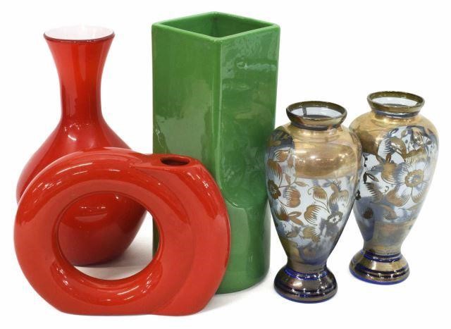 Appraisal: lot of Vases including Italian modern green ceramic vase Studio