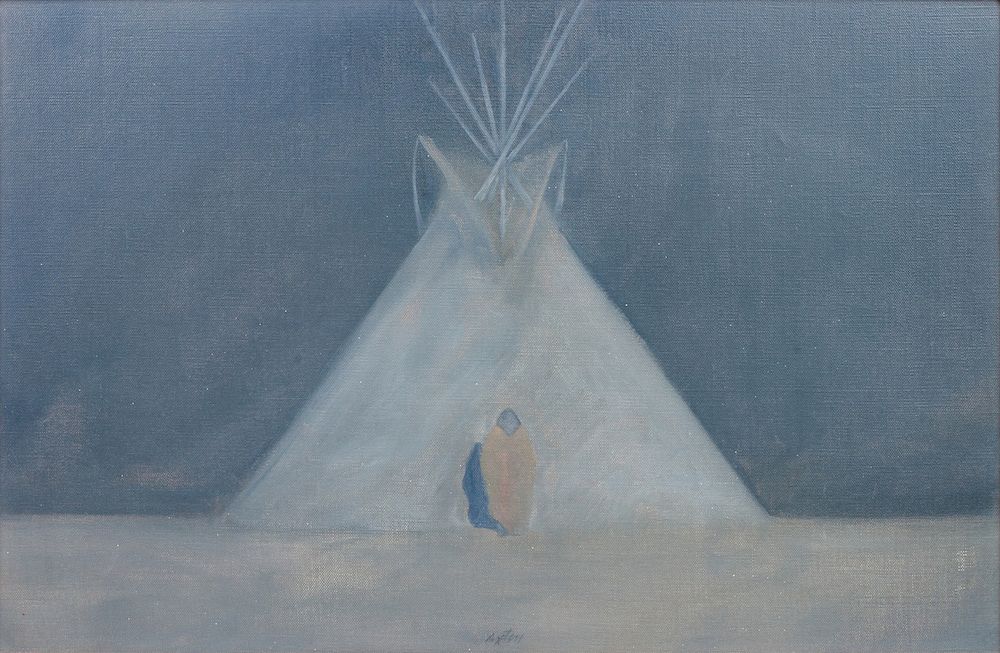 Appraisal: John Axton American b Figure and Teepee at Night John