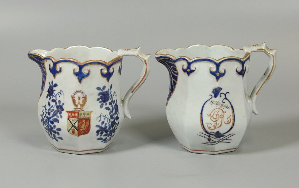 Appraisal: Chinese export milk jugs possibly th th c porcelain armorial