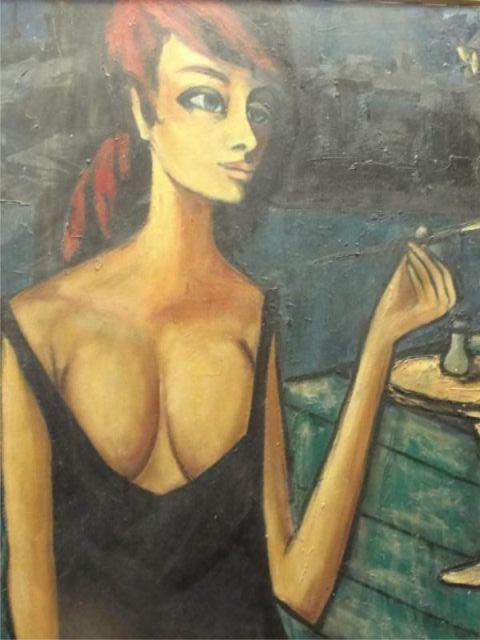 Appraisal: FINOS Oil on Canvas Noche Lady with a cigarette Signed