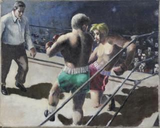 Appraisal: Indistinctly Signed Oil on Canvas Boxing Match Signed or initialed