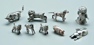 Appraisal: Nine miniature silver animals four English silver two poodles one