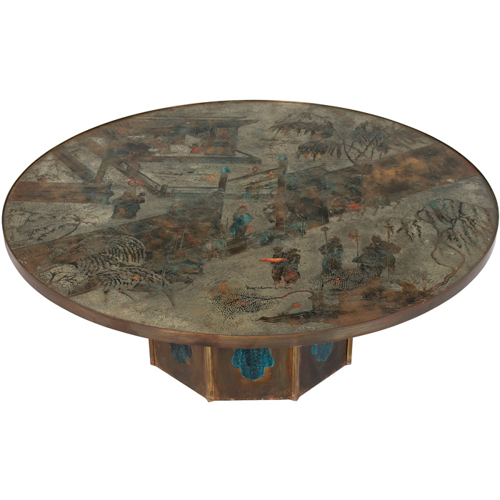 Appraisal: Philip and Kelvin LaVerne Chan coffee table s pewter bronze