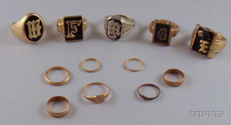 Appraisal: Five Mostly Gold and Onyx Signet Rings and Seven Mostly