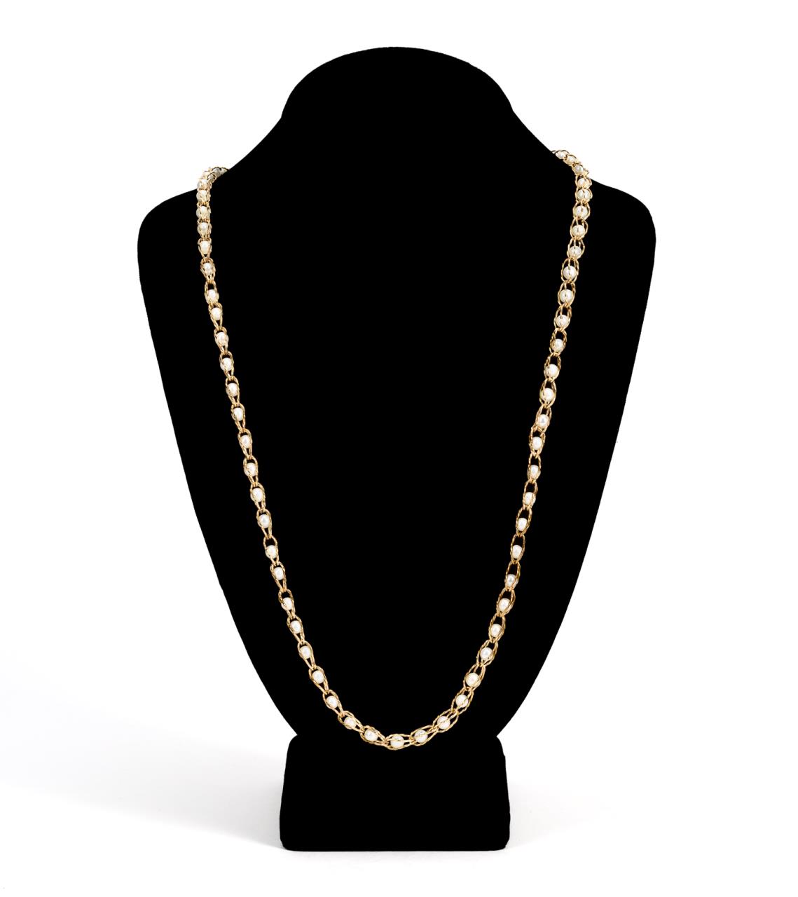 Appraisal: K YELLOW GOLD CAGED PEARL NECKLACE k yellow gold and