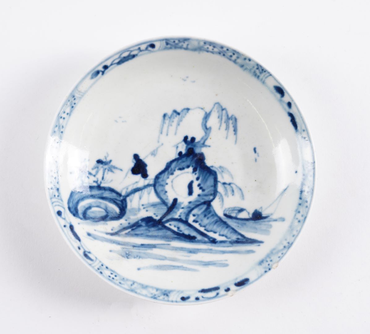 Appraisal: A RARE WORCESTER BLUE AND WHITE SAUCER Circa - Painted