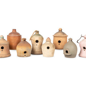 Appraisal: Eight Redware and Stoneware Birdhouses all unmarked Height of largest