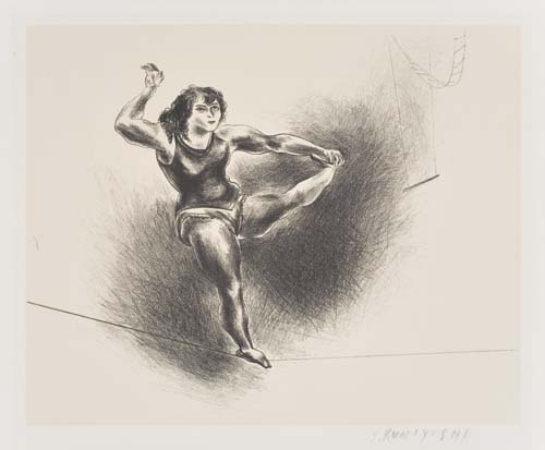 Appraisal: YASUO KUNIYOSHI Wire Walker Lithograph on cream chine-appliqu x mm