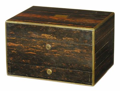 Appraisal: A Victorian coromandel and brass bound toilet box by Toulmin