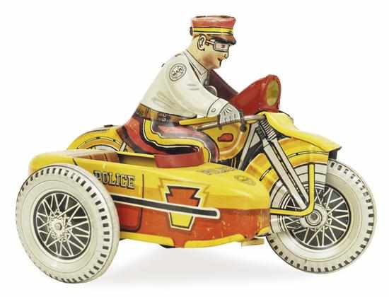 Appraisal: MARX CLOCKWORK POLICE RIDER WITH SIDECAR American circa s lithographed