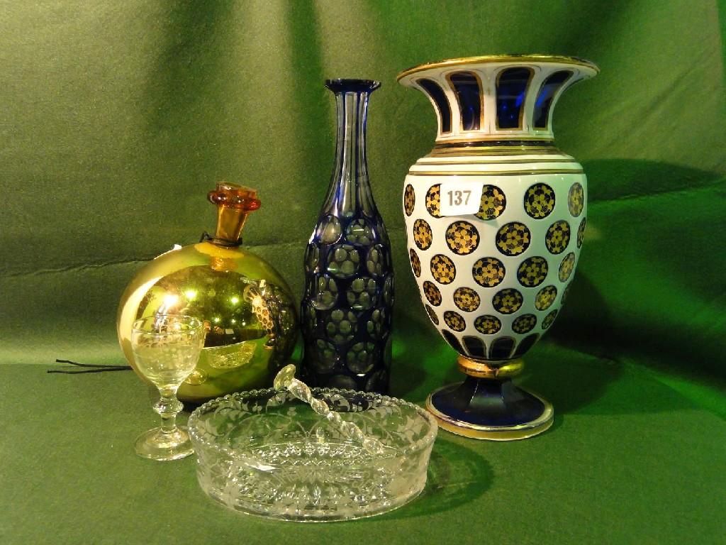 Appraisal: A th century blue glass vase with opaque white glass