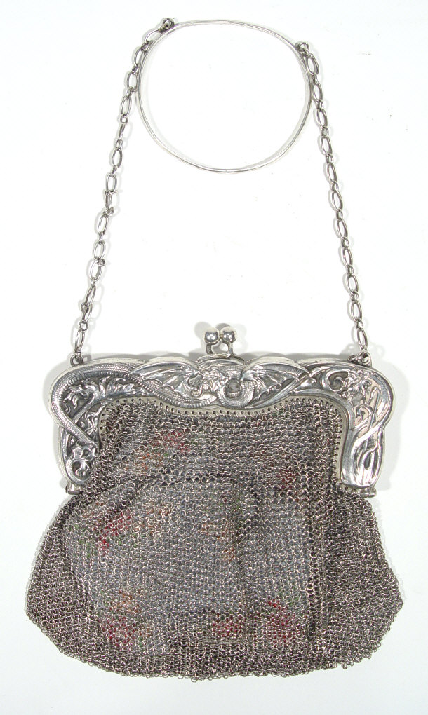 Appraisal: grade silver chain purse the clasp embossed with an Art