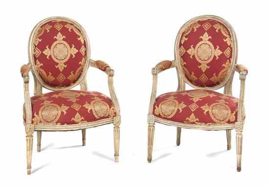 Appraisal: A Pair of Louis XVI Style Painted Fauteuils having upholstered