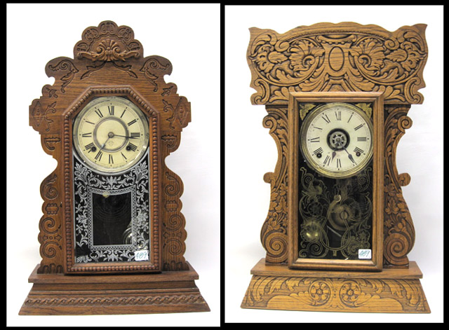 Appraisal: TWO AMERICAN OAK-CASED KITCHEN CLOCKS by Ansonia and Gilbert Clock