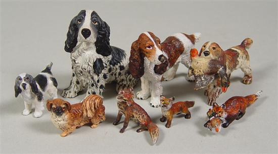 Appraisal: Eight Cold Painted Bronze Figures Includes five dogs and three