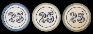 Appraisal: Set of Three Scrimshawed Ivory Poker Chips American ca Two