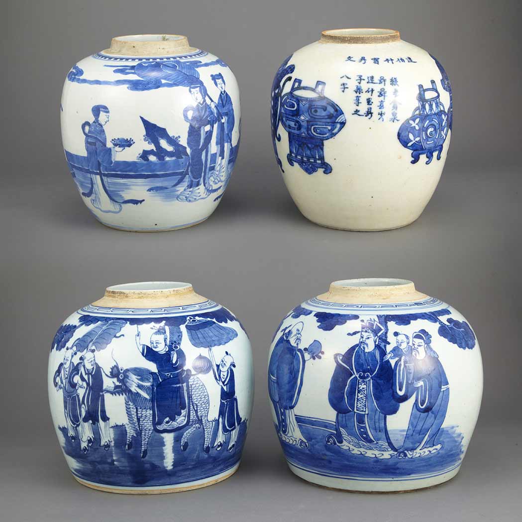 Appraisal: Group of Chinese Blue and White Porcelain Jars th Century