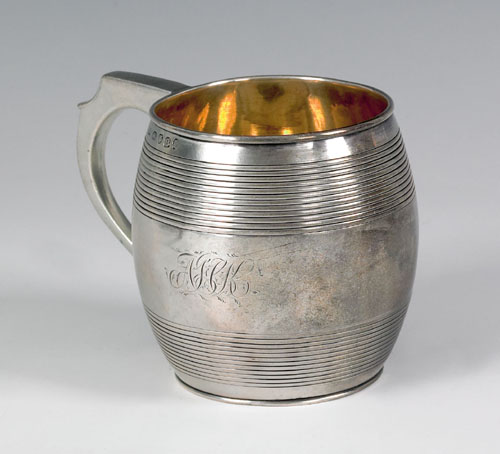 Appraisal: English silver barrel form mug ca - bearing the touch