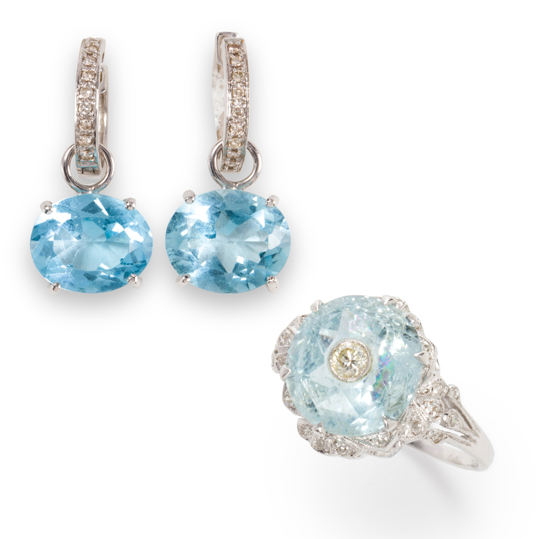 Appraisal: A GROUP OF AQUAMARINE AND DIAMOND JEWELRY A group of