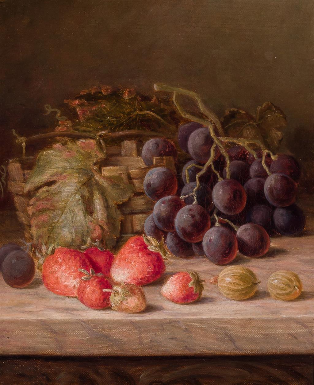 Appraisal: BRITISH SCHOOL th Century Still Life with Grapes and Strawberries