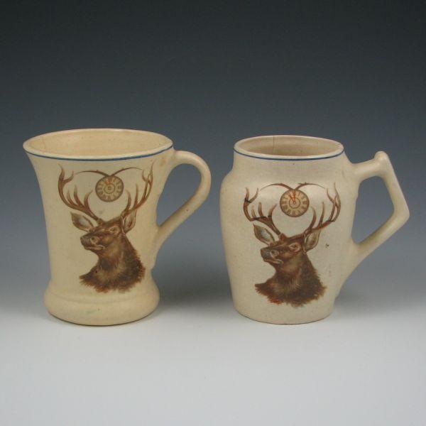 Appraisal: Two Roseville Creamware Elks mugs Unmarked Hairlines to both tall