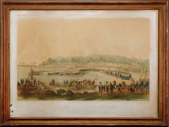 Appraisal: FIRST LANDING OF AMERICANS IN JAPAN Giant- folio handcolored lithograph