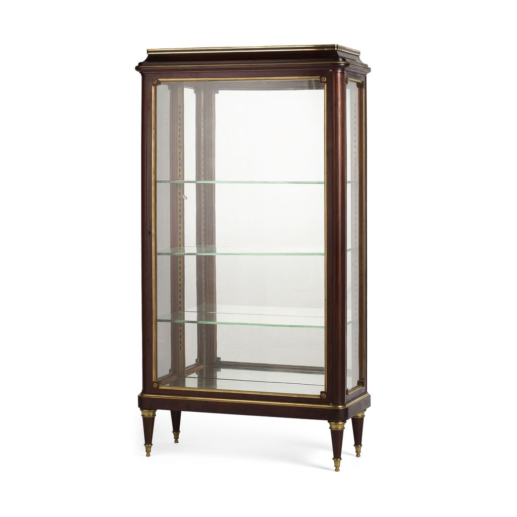 Appraisal: DIRECTOIRE STYLE MAHOGANY AND BRASS BANDED DISPLAY CABINET EARLY TH