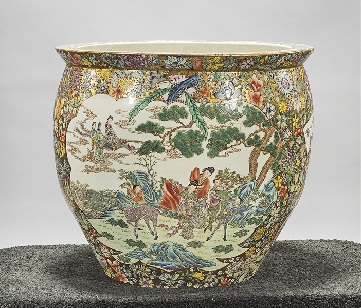 Appraisal: Chinese enameled porcelain fish bowl famille rose figures in landscape