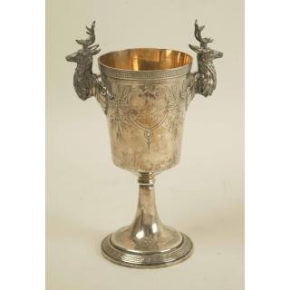 Appraisal: Gorham Silver Stag Handled Presentation Goblet Gorham silver stag handled