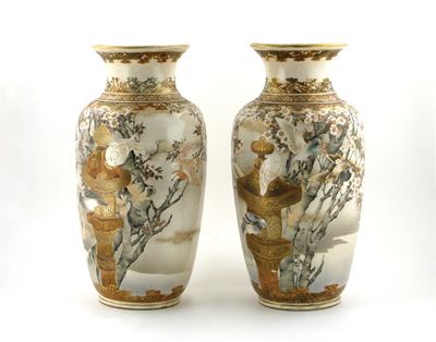 Appraisal: A large and dated pair of Japanese Satsuma vases from