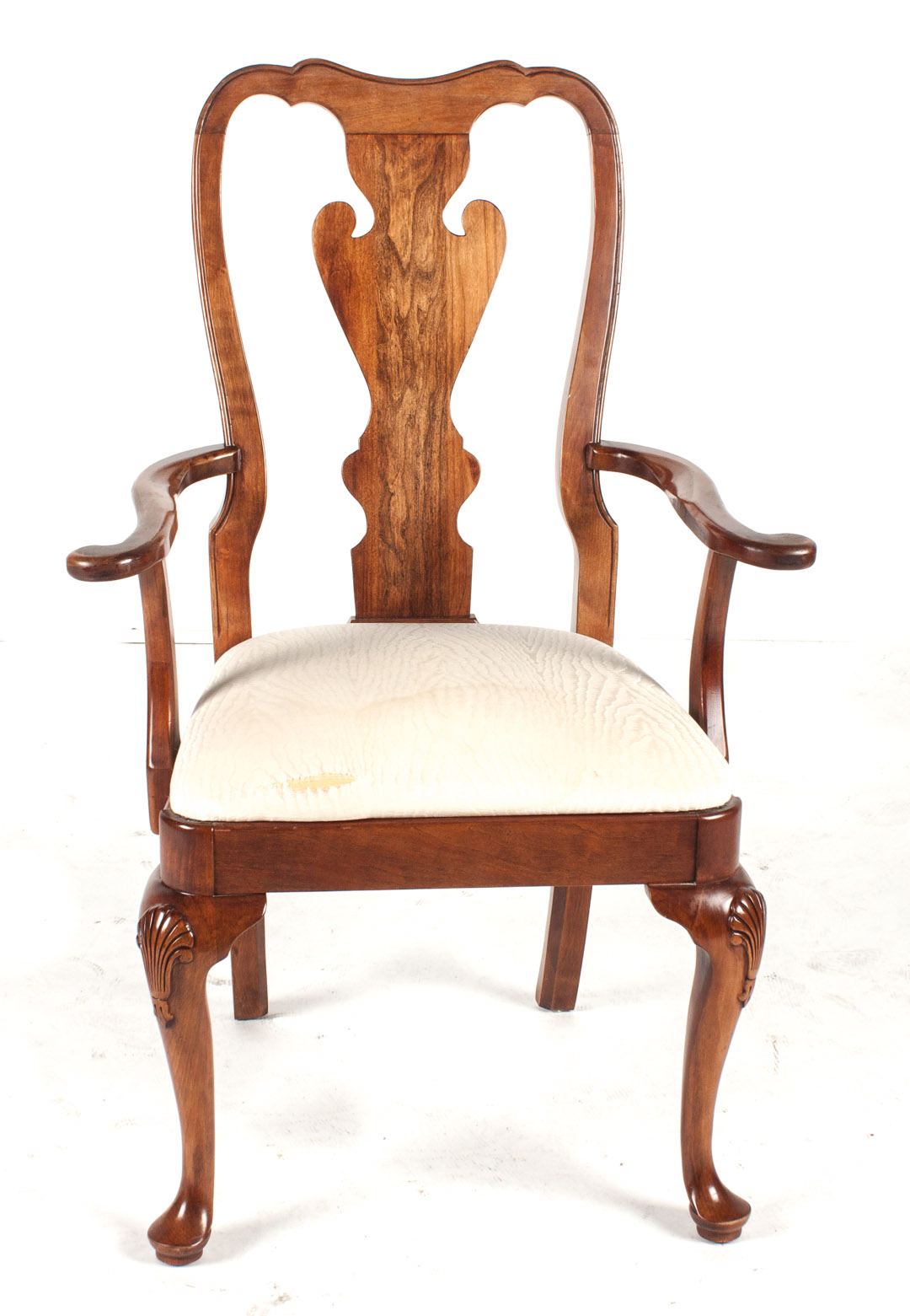 Appraisal: Queen Anne style mahogany armchair Statton Furniture shell carved knees