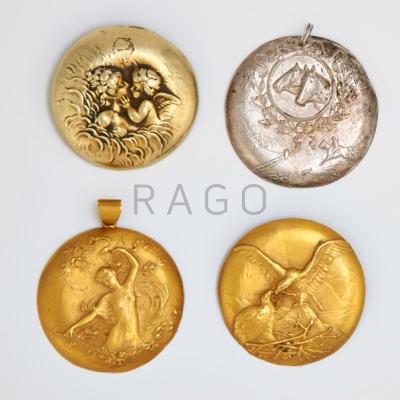 Appraisal: EMBOSSED K GOLD OR SILVER JEWELRY Three large disk-shaped gold