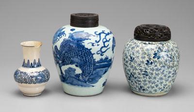 Appraisal: Three Chinese jars vase jar qilin in fenced garden on