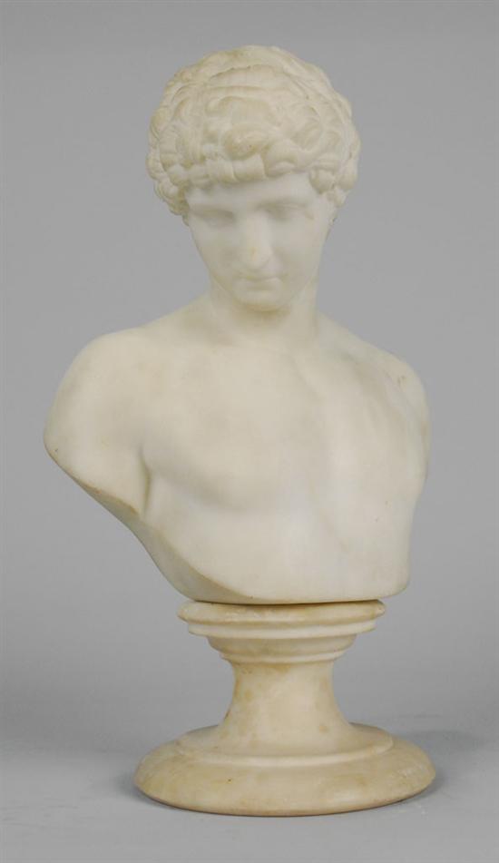 Appraisal: CARVED WHITE MARBLE BUST OF DAVID and TWO CARVED ALABASTER