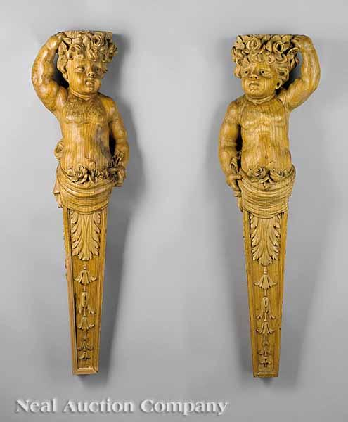 Appraisal: A Pair of Antique Italian Carved Pine Figural Terms late