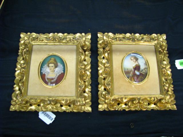 Appraisal: Pair of framed miniature portraits hand painted oval portraits ''