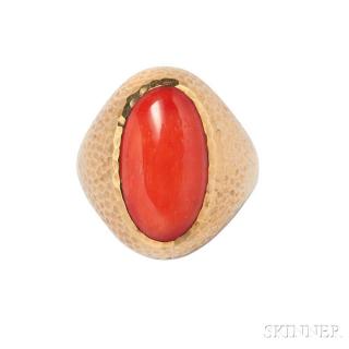 Appraisal: kt Gold and Coral Ring bezel-set with an oval cabochon