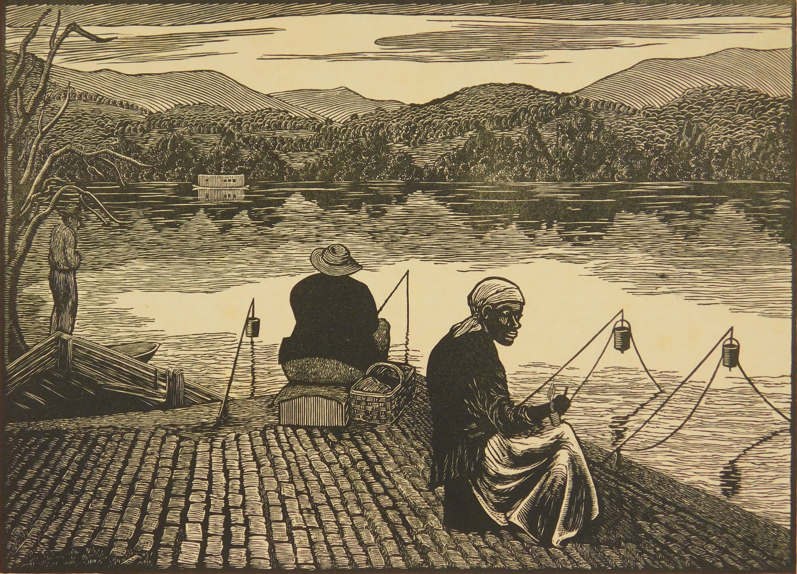 Appraisal: Theresa Davidson th c ''Tennessee River Wharf''- wood engraving ca