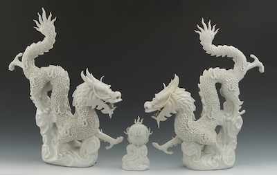 Appraisal: An Imposing White Porcelain Chinese Dragon Grouping Consisting of three