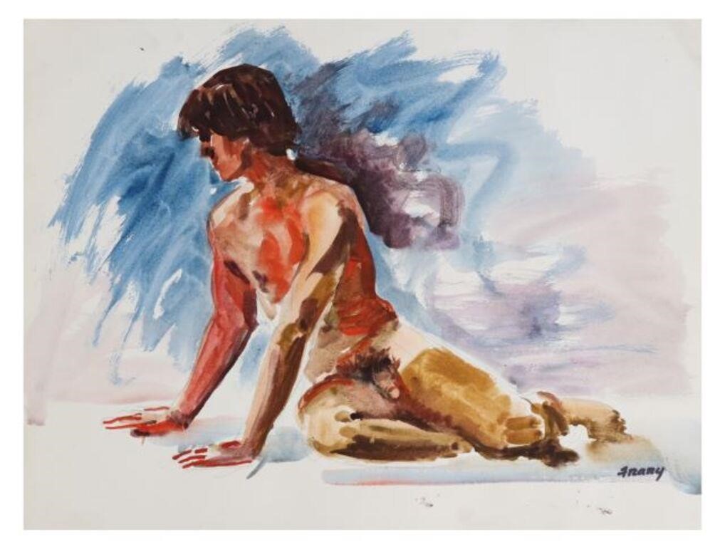 Appraisal: Unframed watercolor painting on paper Male Nude Figure Study signed