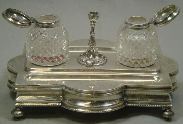 Appraisal: English sterling silver inkstand by Walker and Hall Sheffield -