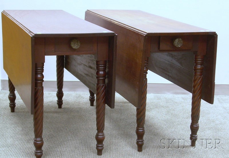 Appraisal: Near Pair of Late Classical Mahogany and Mahogany Veneer Drop-leaf