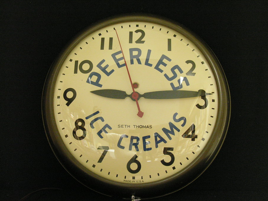 Appraisal: SETH THOMAS PEERLESS ICE CREAM ADV CLOCK works - very