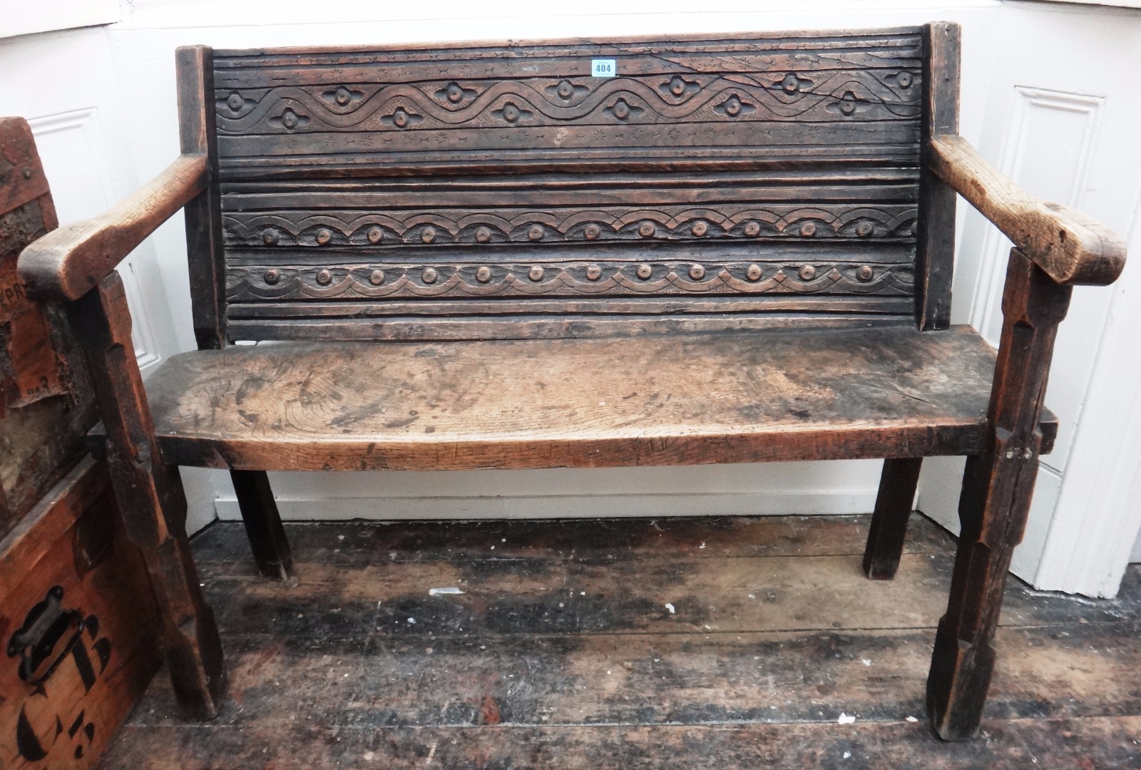 Appraisal: A carved oak bench reconstructed elements th century with open